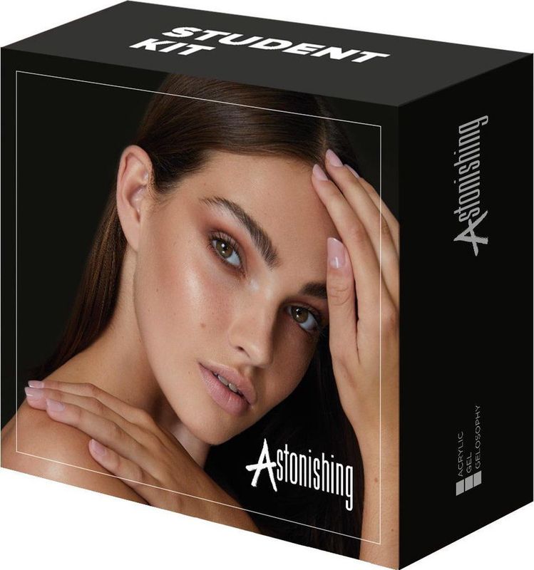 Acrylic Student Kit - Monomer 50ml - Powders 7gr - Brush #8 - Blue Scrub 100ml - Oil 15ml - 20pcs L Forms