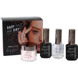 Dip poeder Starter Kit - NailPerfect - Dippn Kit (Dippn' Sticky Base 15ml, Dippn' Activator 15ml, Dippn' Fast Dry Top Coat 15ml, Dippn' 004 Cover = Zacht Roze 25 gram)
