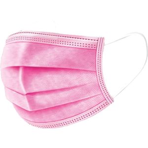 3- Laags mondmasker 50 stuks - roze - met elastiek - wegwerp - CE gecertificeerd