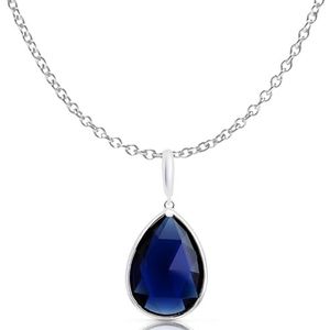 Crystalline Azuria Traan Hanger Ketting met Blauwe Gesimuleerde Saffier Zirkonia Kristallen 18kt Wit Verguld Voor Vrouwen 45 cm