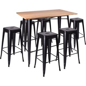 Bartafel + barkrukken Vintage Tolix - zwart metaal - set van 6 inclusief tafel