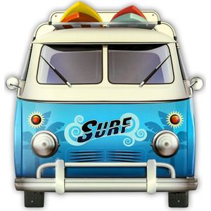 HAES deco - Retro Metalen Muurdecoratie - Hippy Surf Bus - Western Deco Vintage-Decoratie - 48 x 50,5 x 0,5 cm - WD872