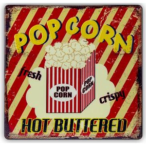 HAES deco - Retro Metalen Muurdecoratie - Popcorn - Western Deco Vintage-Decoratie - 30 x 30 x 0,3 cm - WD690