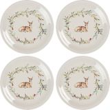 HAES DECO - Dinerborden set van 4 - Formaat Ø 28x2 cm - Kleur Wit - Bedrukt Keramiek - Collectie: Dearly Christmas - Servies, grote borden