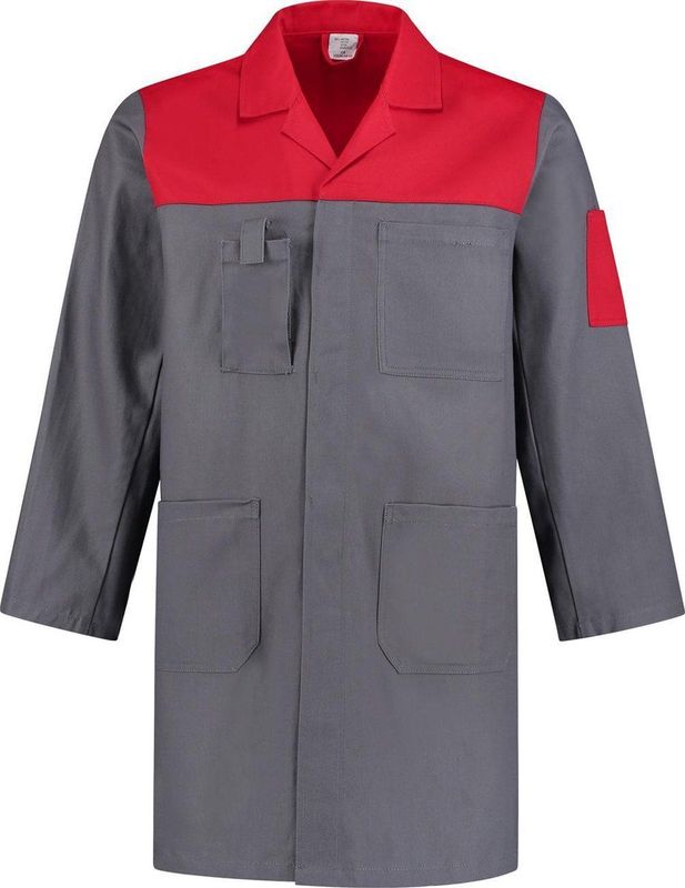 EM Workwear Stofjas 2-kleurig 100% katoen grijs / rood - Maat S / 44-46