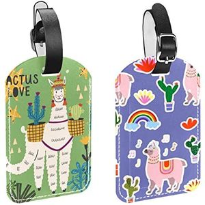 2 Pack Bagagelabel voor Koffer met Privacy Flap en Naam ID Label Unieke PU Lederen Tas Tags Alpaca Cactus Love