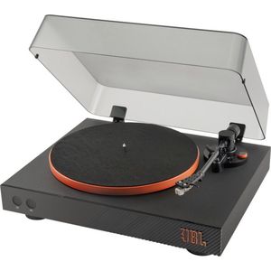 JBL BT Spinner, Bluetooth-draaitafel met AptX-HD, dynamisch design, afneembare celhouder, aluminium plaat en riemaandrijving, vooraf geïnstalleerde mobiele magnetische cel, zwart en oranje