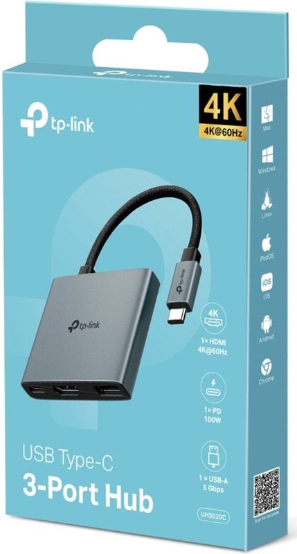 TP-Link - USB Type-C 3-Port Hub - Dockingstation - Grijs - USB-C