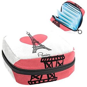 Maandverband Opbergzakken Verpleging Pad Houder Eiffeltoren met Rood Hart Draagbare Periode Kit Tas Vrouwelijke Product Pouch voor Vrouwen Meisjes