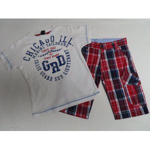 Ensemble - Tshirt wit en geruiten bermuda rood , marilne en wit - 4 jaar 104