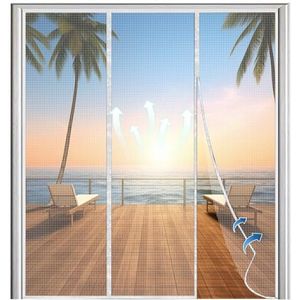 Magnetic Screen Door Mesh Curtain, Heavy Duty Bug Mesh Curtain and Full Frame Magic Tape, Mesh Fly Curtain Keep Fresh Air in & Bugs Out - White, 180×270cm