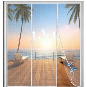 Magnetic Screen Door Mesh Curtain, Heavy Duty Bug Mesh Curtain and Full Frame Magic Tape, Mesh Fly Curtain Keep Fresh Air in & Bugs Out - White, 190×270cm