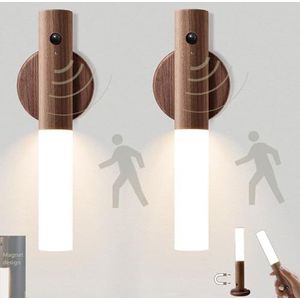 DetarZinLED wandlamp batterij met afstandsbediening,1 stuk zonder stroomaansluiting hout,dimbare wandlamp zonder boren met 3 kleurstanden,touch snoerloos binnen