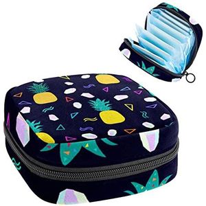 Vrouwen Maandverband Pads Handtas Dames Menstruatie Cup Pouch Meisjes Draagbare Tampon Opbergtas Ananas Geometrische Zwarte Periode Pouch met Rits