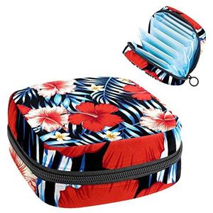 Vrouwen Maandverband Pads Handtas Dames Menstruatie Cup Pouch Meisjes Draagbare Tampon Opbergtas Rood en Roze Hibiscus Bloemen Periode Pouch met Rits