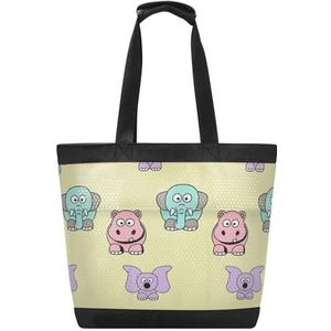 KAAVIYO Cartoon Kleine Olifant Strandtas Reizen Tote Winkelen Boodschappen Schoudertassen Handtassen Voor Reizen Vrouwen Meisjes, Patroon, 14.4x7.5x15in