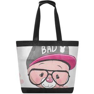 KAAVIYO Roze Konijn Bunny Strandtas Reizen Tote Winkelen Boodschappen Schoudertassen Handtassen Voor Reizen Vrouwen Meisjes, Patroon, 14.4x7.5x15in