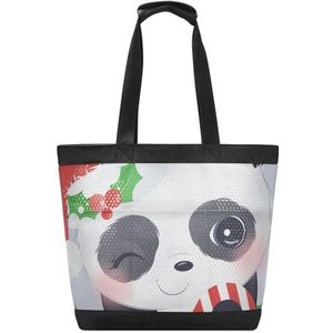 KAAVIYO Kerst Zwarte Baby Panda Strand Tas Reizen Tote Winkelen Boodschappen Schoudertassen Handtassen Voor Reizen Vrouwen Meisjes, Patroon, 14.4x7.5x15in