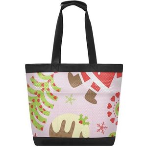 KAAVIYO Santa Claus Kerst Strand Tas Reizen Tote Winkelen Boodschappen Schoudertassen Handtassen Voor Reizen Vrouwen Meisjes, Patroon, 14.4x7.5x15in