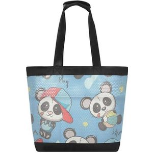 KAAVIYO Blauwe Baby Panda Strandtas Reizen Tote Winkelen Boodschappen Schoudertassen Handtassen Voor Reizen Vrouwen Meisjes, Patroon, 14.4x7.5x15in