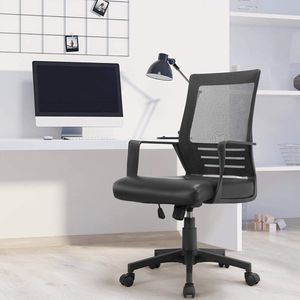 Bureaustoel, kunstleer, ergonomische bureaustoel, draaistoel met rugleuning van netstof, bureaudraaistoel, kantelfunctie, in hoogte verstelbaar, managerstoel, zwart HM-YAHEE-591814
