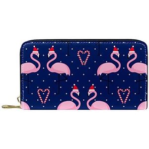 Klassieke Lange Lederen Portemonnee Roze Flamingo Xmas Hoed Snoep Blauw Clutch Reizen Portemonnee Card Pakket Mode Geld Tas voor Vrouwen Mannen, Meerkleurig, 19x11.5x2.5cm/7.5x4.5x1in, Klassiek