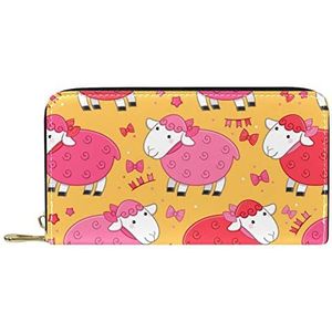 Klassieke Lange Lederen Portemonnee Roze Meisje Alpaca Vlinderdas Geel Clutch Reizen Portemonnee Card Pakket Mode Geld Tas voor Vrouwen Mannen, Meerkleurig, 19x11.5x2.5cm/7.5x4.5x1in, Klassiek