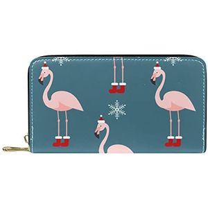 Klassieke Lange Lederen Portemonnee Leuke Flamingo Met Kerst Hoed Clutch Reizen Portemonnee Card Pakket Mode Geld Tas voor Vrouwen Mannen, Meerkleurig, 19x11.5x2.5cm/7.5x4.5x1in, Klassiek