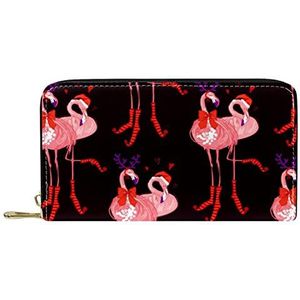 Klassieke Lange Lederen Portemonnee Leuke Grappige Flamingo Met Kerst Hoed Clutch Reizen Portemonnee Card Pakket Mode Geld Tas voor Vrouwen Mannen, Meerkleurig, 19x11.5x2.5cm/7.5x4.5x1in, Klassiek