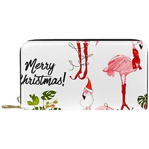 Klassieke Lange Lederen Portemonnee Leuke Roze Flamingo Met Kerst Hoed Clutch Reizen Portemonnee Card Pakket Mode Geld Tas voor Vrouwen Mannen, Meerkleurig, 19x11.5x2.5cm/7.5x4.5x1in, Klassiek
