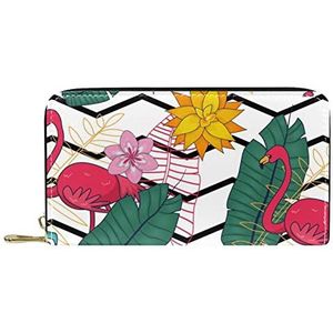 Klassieke Lange Lederen Portemonnee Bloem Flamingo Zigzag Clutch Reizen Portemonnee Card Pakket Mode Geld Tas voor Vrouwen Mannen, Meerkleurig, 19x11.5x2.5cm/7.5x4.5x1in, Klassiek