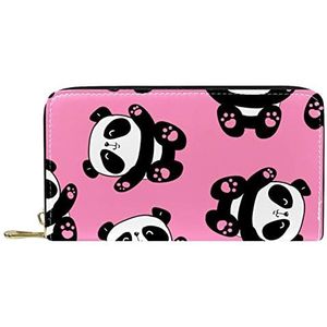 Klassieke Lange Lederen Portemonnee Panda op een Roze Clutch Reizen Portemonnee Card Pakket Mode Geld Tas voor Vrouwen Mannen, Meerkleurig, 19x11.5x2.5cm/7.5x4.5x1in, Klassiek