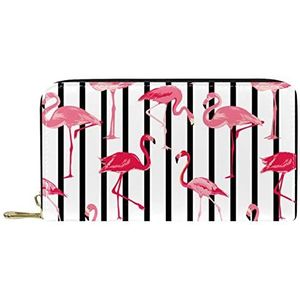 Klassieke Lange Lederen Portemonnee Roze Flamingo Strepen Clutch Reizen Portemonnee Card Pakket Mode Geld Tas voor Vrouwen Mannen, Meerkleurig, 19x11.5x2.5cm/7.5x4.5x1in, Klassiek