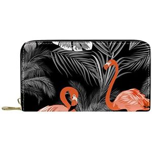 Klassieke Lange Lederen Portemonnee Flamingo Zwart Clutch Reizen Portemonnee Card Pakket Mode Geld Tas voor Vrouwen Mannen, Meerkleurig, 19x11.5x2.5cm/7.5x4.5x1in, Klassiek