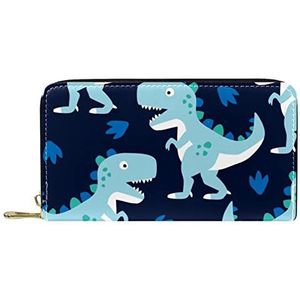 Klassieke Lange Lederen Portemonnee Dinosaurus Blauw Dier Clutch Reizen Portemonnee Card Pakket Mode Geld Tas voor Vrouwen Mannen, Meerkleurig, 19x11.5x2.5cm/7.5x4.5x1in, Klassiek