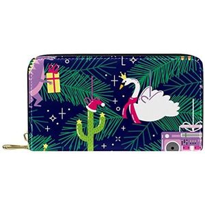 Klassieke Lange Lederen Portemonnee Kerst Hoed Flamingo Eenhoorn Alpaca Zwaan Jungle Clutch Reizen Portemonnee Card Pakket Mode Geld Tas voor Vrouwen Mannen, Meerkleurig, 19x11.5x2.5cm/7.5x4.5x1in,