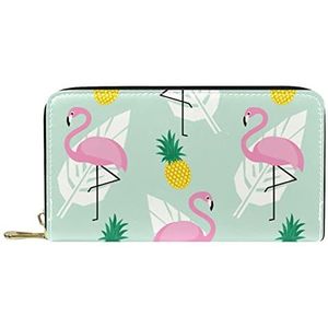 Klassieke Lange Lederen Portemonnee Zomer Flamingo Ananas Clutch Reizen Portemonnee Card Pakket Mode Geld Tas voor Vrouwen Mannen, Meerkleurig, 19x11.5x2.5cm/7.5x4.5x1in, Klassiek