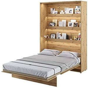 Kastbed Bed Concept, wandklapbed met lattenbodem, V-bed, wandbed, bedkast, kast met geïntegreerd klapbed, functioneel bed (BC-01, 140 x 200 cm, Artisan eiken, Vertical)