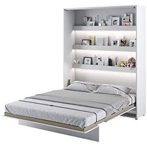 Kastbed Concept Opklapbed Met Lattenbodem, V-Bed, Wandbed, Bedkast Met Geïntegreerd Bed (BC-12, 160 x 200 cm, Wit/Wit, Verticaal)