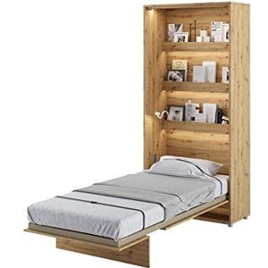 Furniture24 Kastbed Concept, wandklapbed met lattenbodem, V-bed, wandbed, bedkast, kast met geïntegreerd klapbed, functioneel bed (BC-03, 90 x 200 cm, Artisan eiken, verticaal)