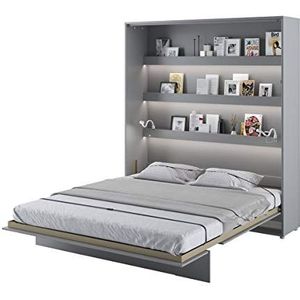 Furniture24 Kastbed Bed Concept, wandklapbed met lattenbodem, V-bed, wandbed, bedkast, kast met geïntegreerd klapbed, functioneel bed (BC-13, 180 x 200 cm, grijs/grijs, verticaal)