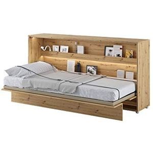 Kastbed Bed Concept, wandklapbed met lattenbodem, V-bed, wandbed, bedkast, kast met geïntegreerd klapbed, functioneel bed (BC-06, 90 x 200 cm, Artisan eiken, horizontaal)