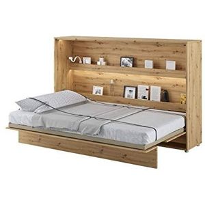 Furniture24 Kastbed Bed Concept, wandklapbed met lattenbodem, V-bed, wandbed, bedkast, kast met geïntegreerd klapbed, functioneel bed (BC-05, 120 x 200 cm, Artisan eiken, horizontaal)