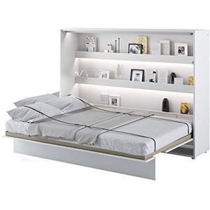 Kastbed Bed Concept, wandklapbed met lattenbodem, V-bed, wandbed, bedkast, kast met geïntegreerd klapbed, functioneel bed (BC-04, 140 x 200 cm, wit/wit, horizontaal)