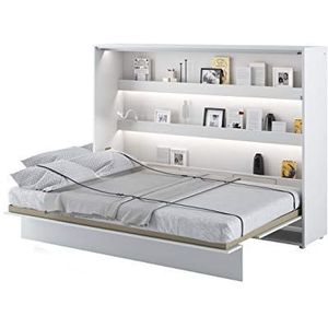 Kastbed Bed Concept, wandklapbed met lattenbodem, V-bed, wandbed, bedkast, kast met geïntegreerd klapbed, functioneel bed (BC-04, 140 x 200 cm, wit/wit hoogglans, horizontaal)