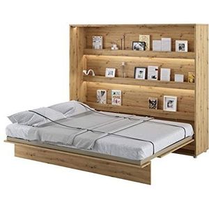 Furniture24 Kastbed Bed Concept, wandklapbed met lattenbodem, V-bed, wandbed, bedkast, kast met geïntegreerd klapbed, functioneel bed (BC-14, 160 x 200 cm, Artisan eiken, horizontaal)