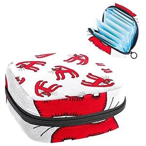 Vrouwen Maandverband Pads Handtas Dames Menstruatie Cup Pouch Meisjes Draagbare Tampon Opbergtas Rode Kat Periode Pouch met Rits