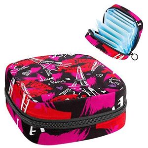 Vrouwen Maandverband Pads Handtas Dames Menstruatie Cup Pouch Meisjes Draagbare Tampon Opbergtas Graffiti Eiffeltoren Rood Sexy Mond Periode Pouch met Rits