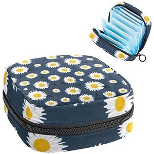 Vrouwen Maandverband Pads Handtas Dames Menstruatie Cup Pouch Meisjes Draagbare Tampon Opbergtas Wit Little Daisy Patroon Donkergrijs Periode Pouch met Rits