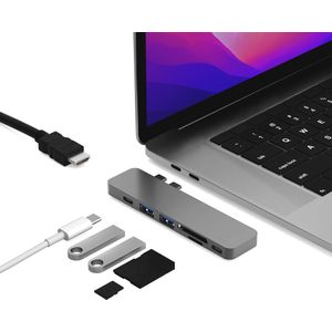 iMounts USB-C Hub voor MacBook Air/Pro (2016-2022) – Space Gray met Extra Poorten voor Efficiënt Werken en Snelle Dataoverdracht - Space Gray